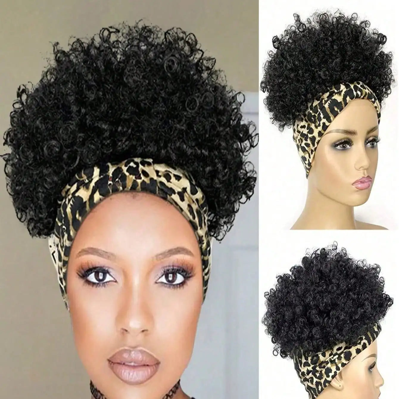 Short Afro Kinky Curly Headband Wig for Women - 6