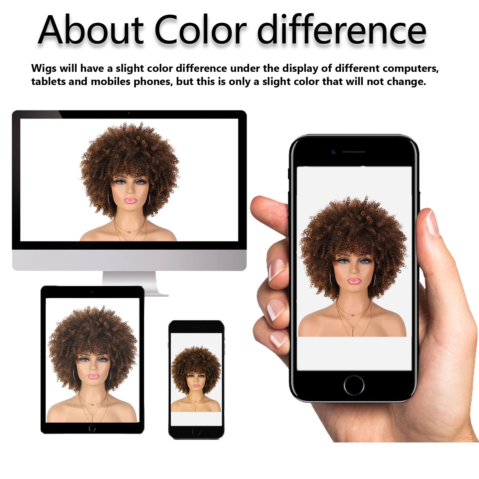 Short Afro Kinky Curly Synthetic Wig with Bangs for Daily Hair Styling - 6