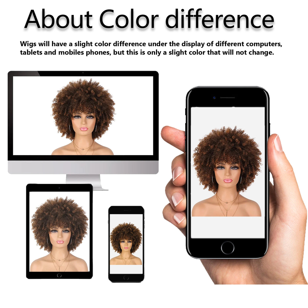 Short Afro Kinky Curly Synthetic Wig with Bangs for Daily Hair Styling