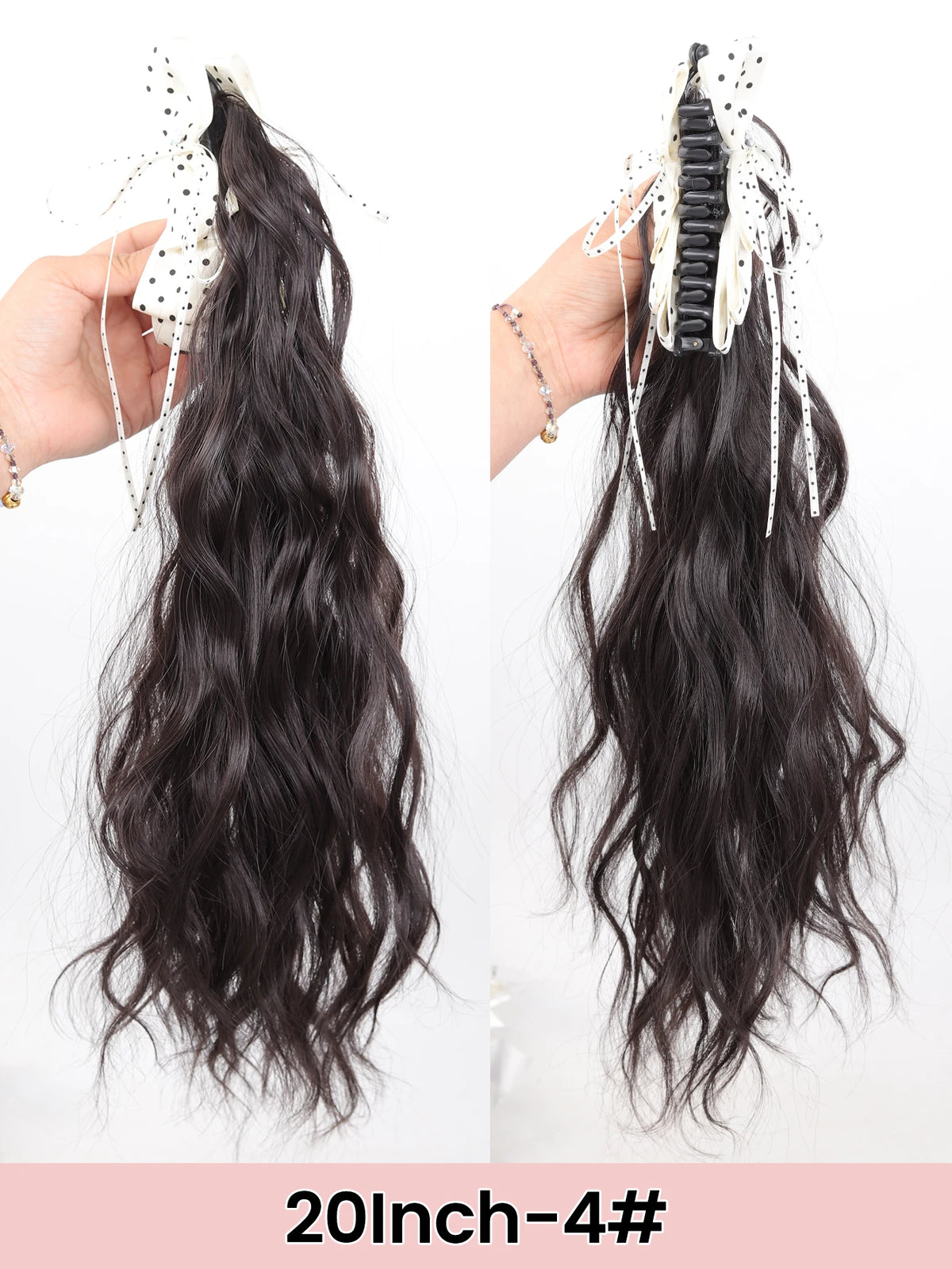 20-Inch Wavy Claw Clip Ponytail with Bow