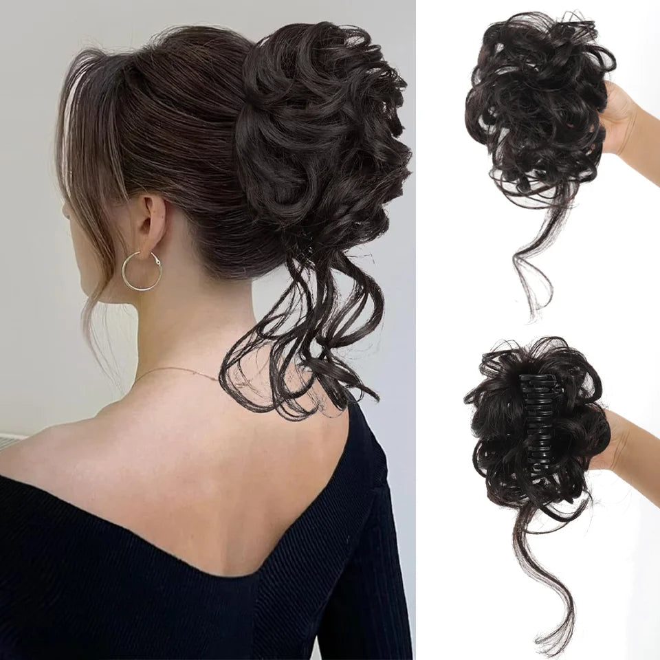 Messy Curly Hair Bun Claw Clip Extension for Instant Voluminous Updo