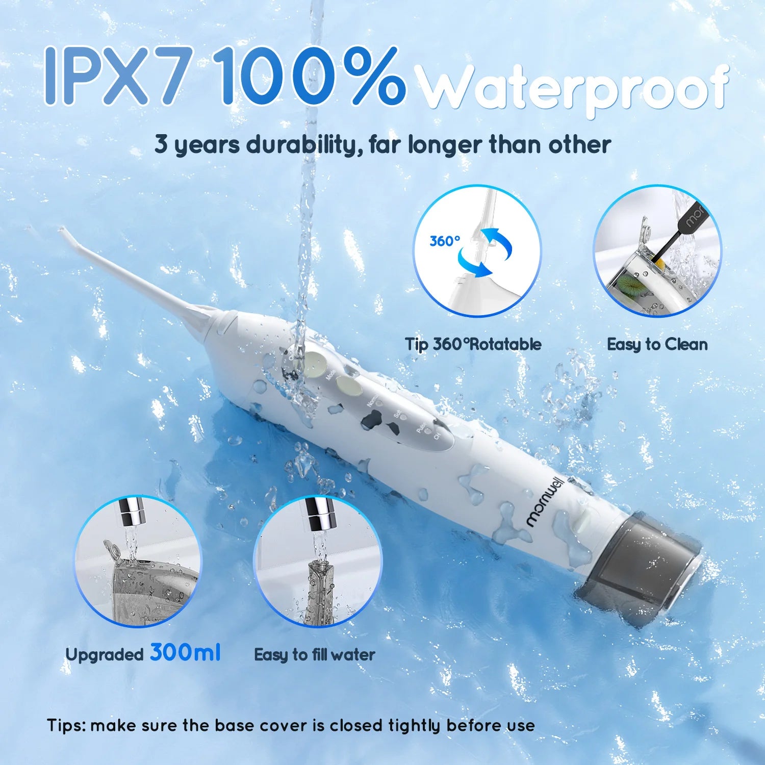 Portable Cordless Water Flosser with 6 Tips and 3 Modes for Teeth Cleaning - 6