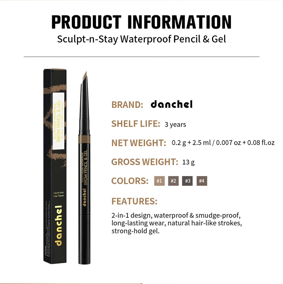 2-in-1 Waterproof Eyebrow Pencil and Gel for Natural Smudge-Proof Brows