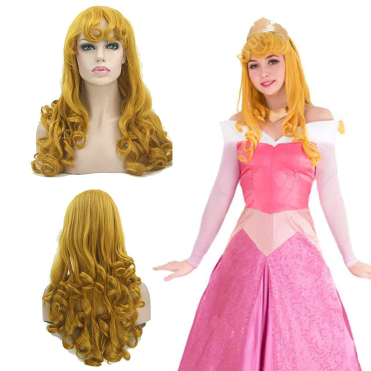 Long Curly Golden Cosplay Wig for Halloween Parties