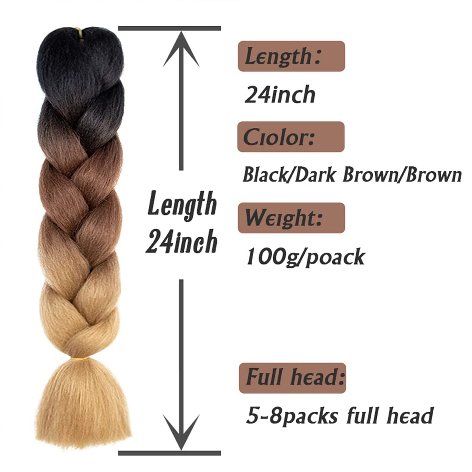 24-Inch Synthetic Jumbo Braiding Hair Extensions for Twist Crochet Braids - 3