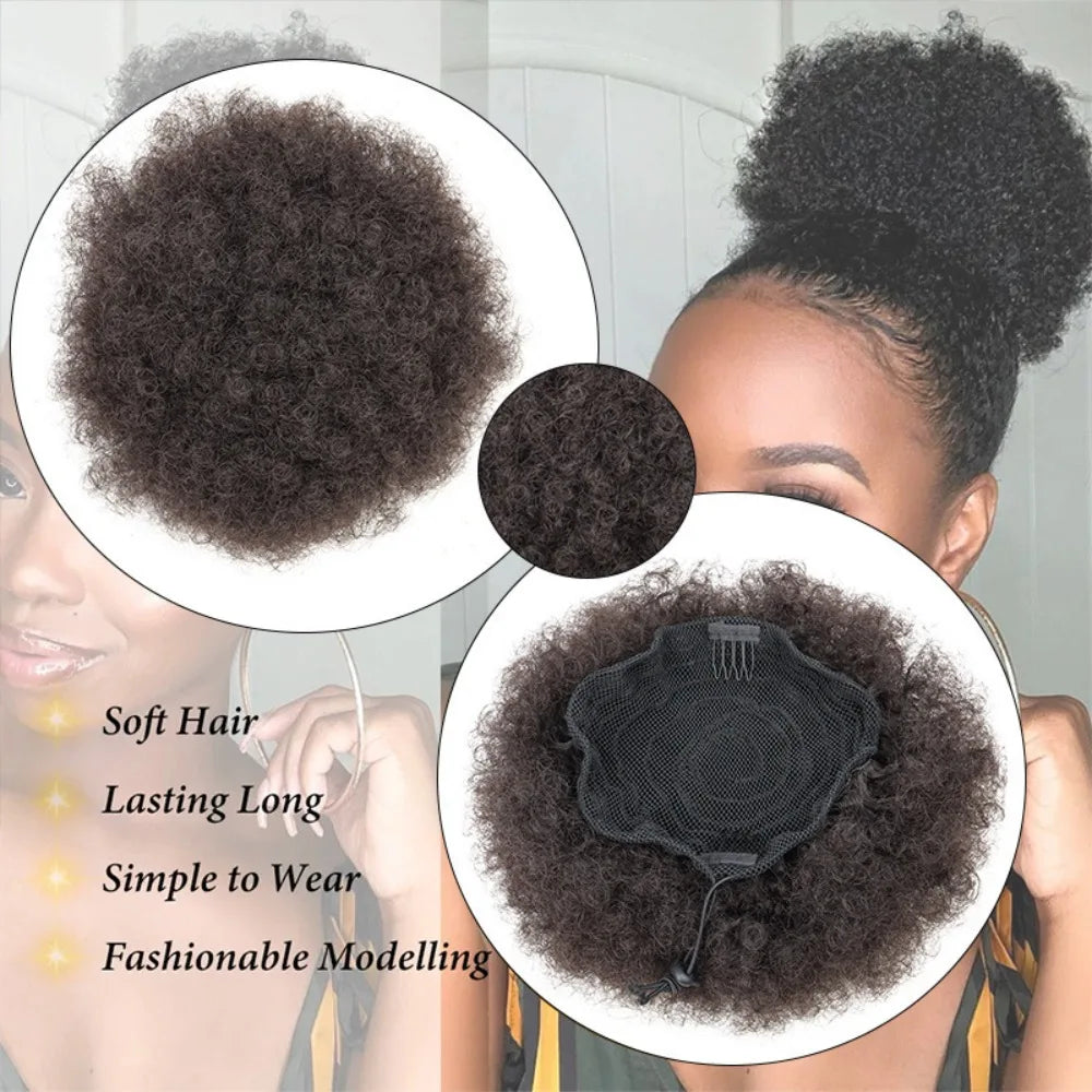 Kinky Curly Afro Puff Drawstring Ponytail Hair Extension - 3