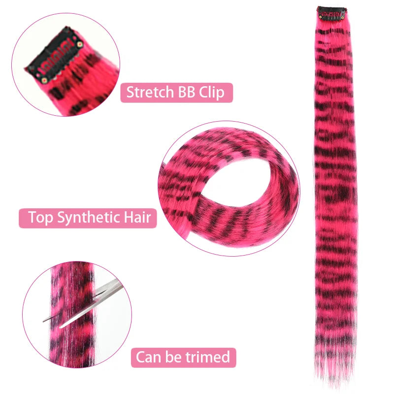 Colorful Leopard Print Clip-In Hair Extensions for Parties and Daily Use