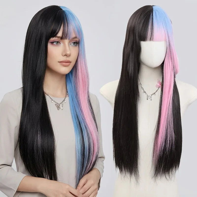 Long Straight Two-Tone Cosplay Wig with Bangs - 1