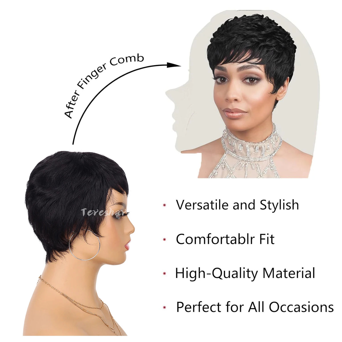 Short Layered Pixie Cut Wavy Synthetic Wig for Daily Wear