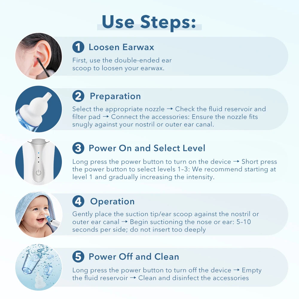 Electric 2-in-1 Nasal Aspirator and Ear Wax Removal Kit for Family - 15
