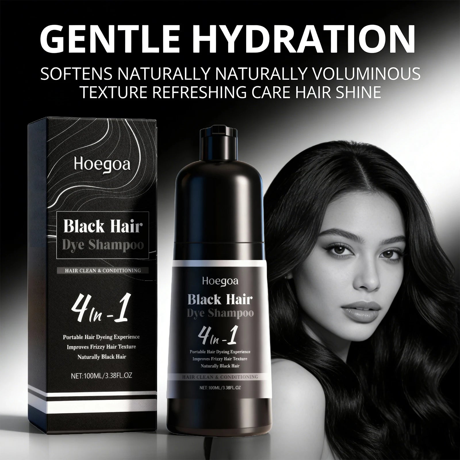 4-in-1 Instant Black Hair Dye Shampoo for Gray Coverage - 1
