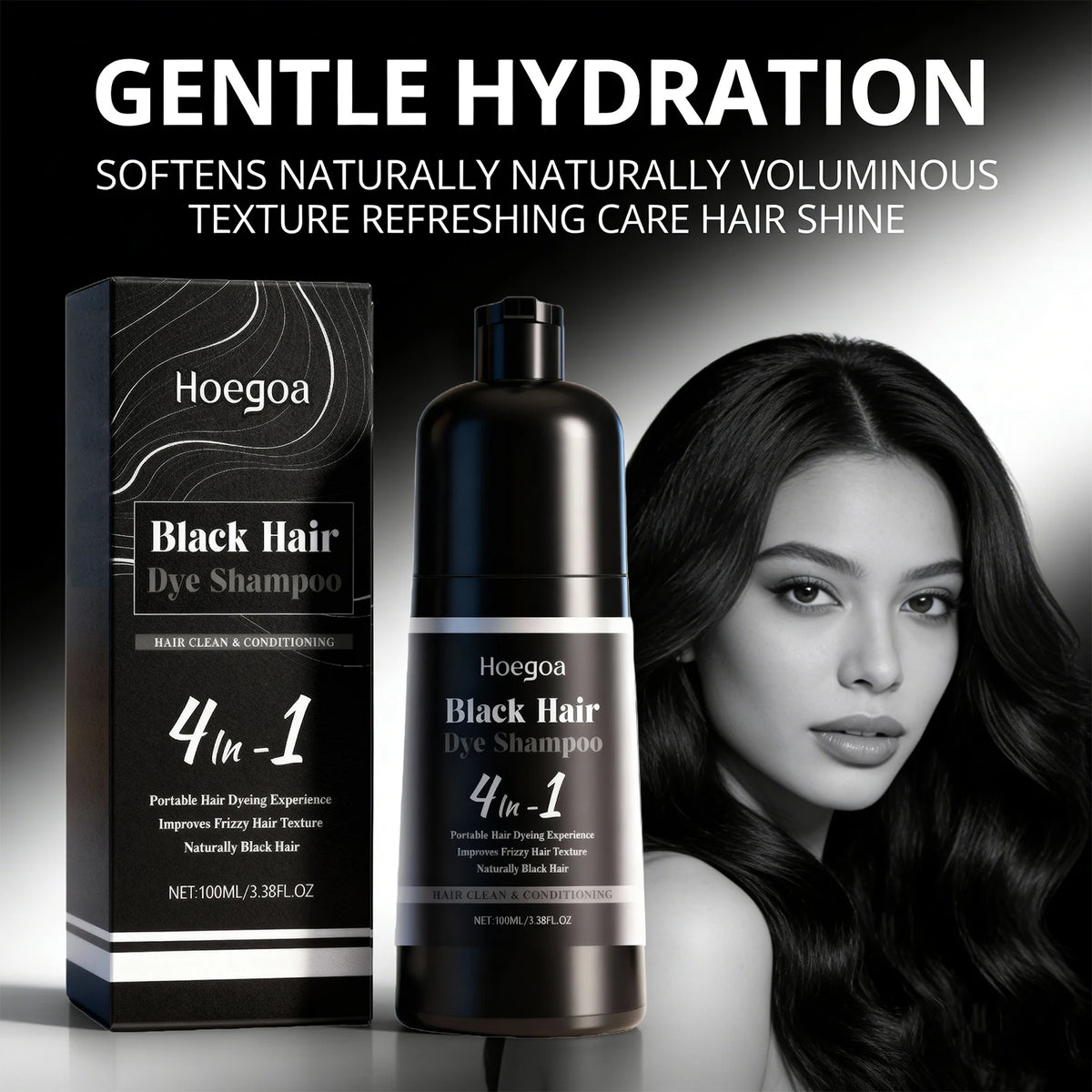 4-in-1 Instant Black Hair Dye Shampoo for Gray Coverage