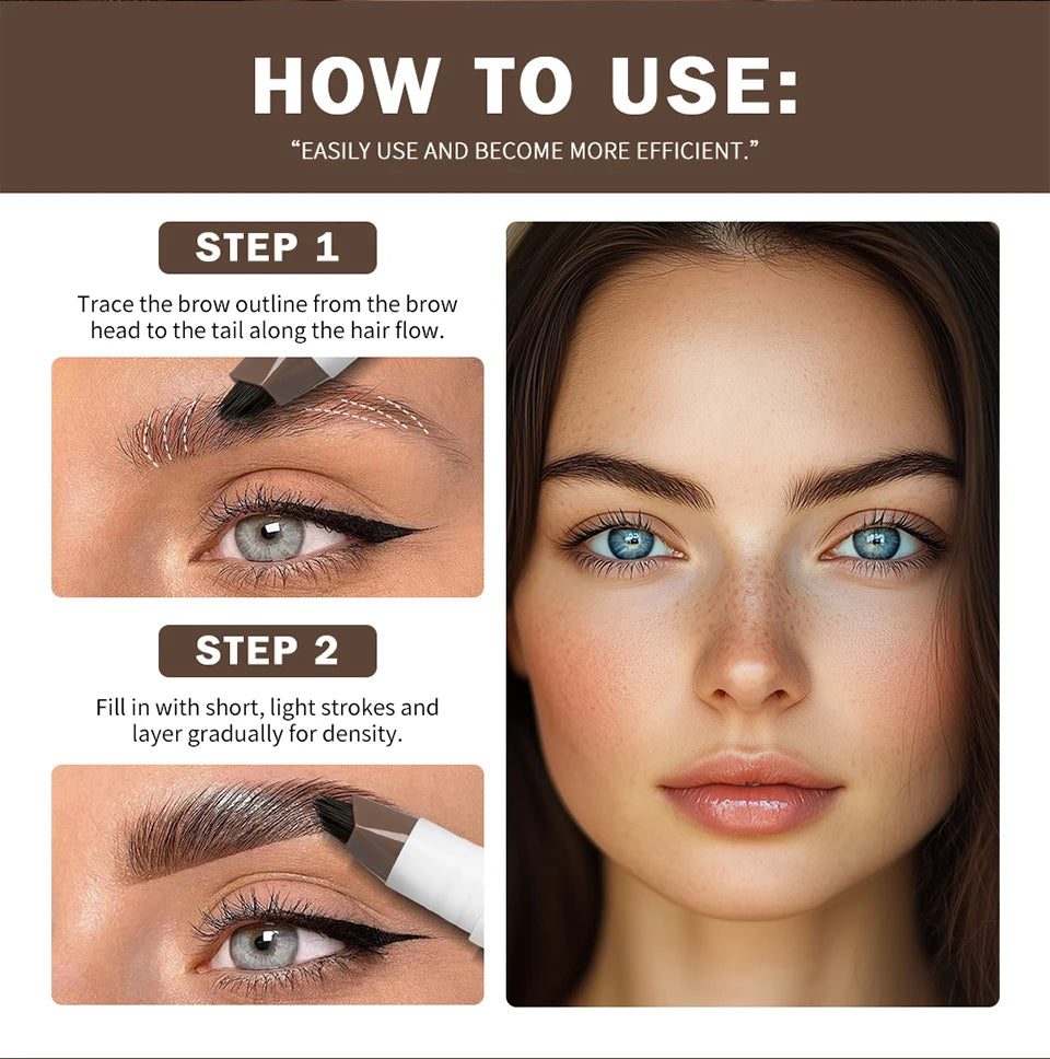 Waterproof Multi-Fork Liquid Eyebrow Pen for Natural Microbladed Brows