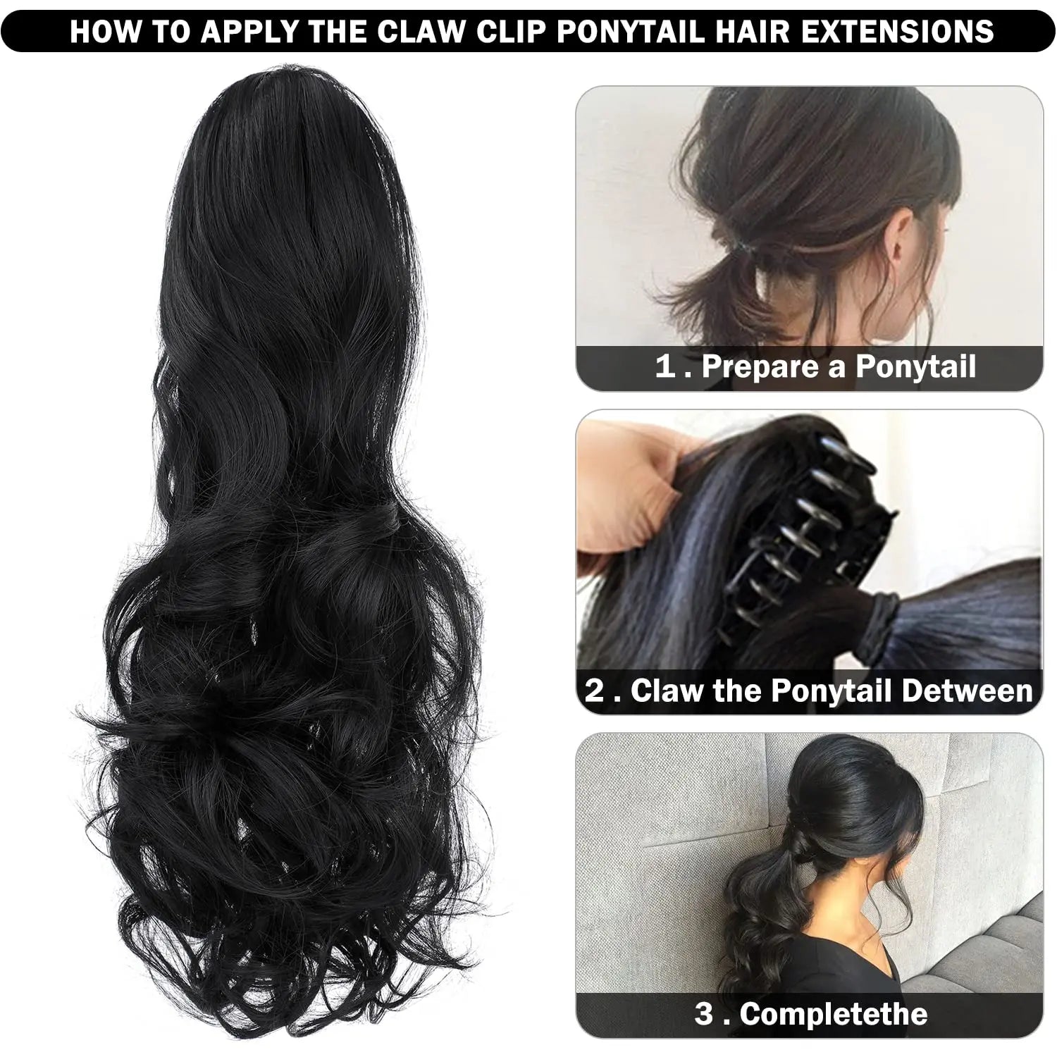 Wavy Claw Clip Ponytail Extension for Instant Volume and Length - 4
