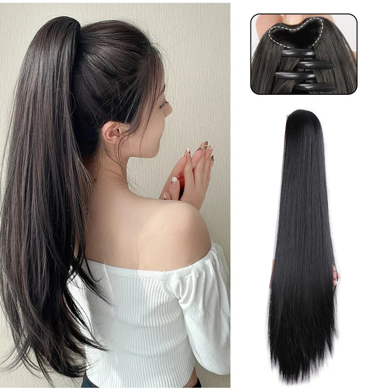 Long Straight Claw Clip Ponytail Hair Extension for Daily and Party Wear - 1