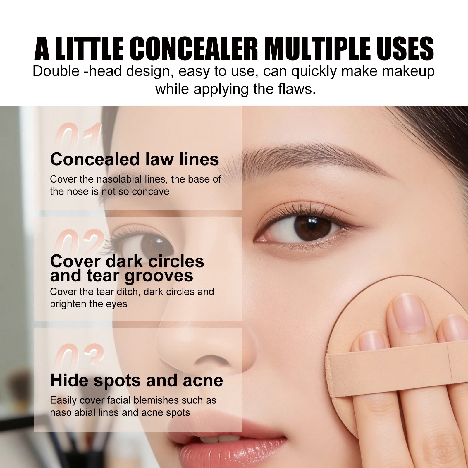 3-Color Cream Concealer Palette for Dark Circles and Blemish Coverage - 8
