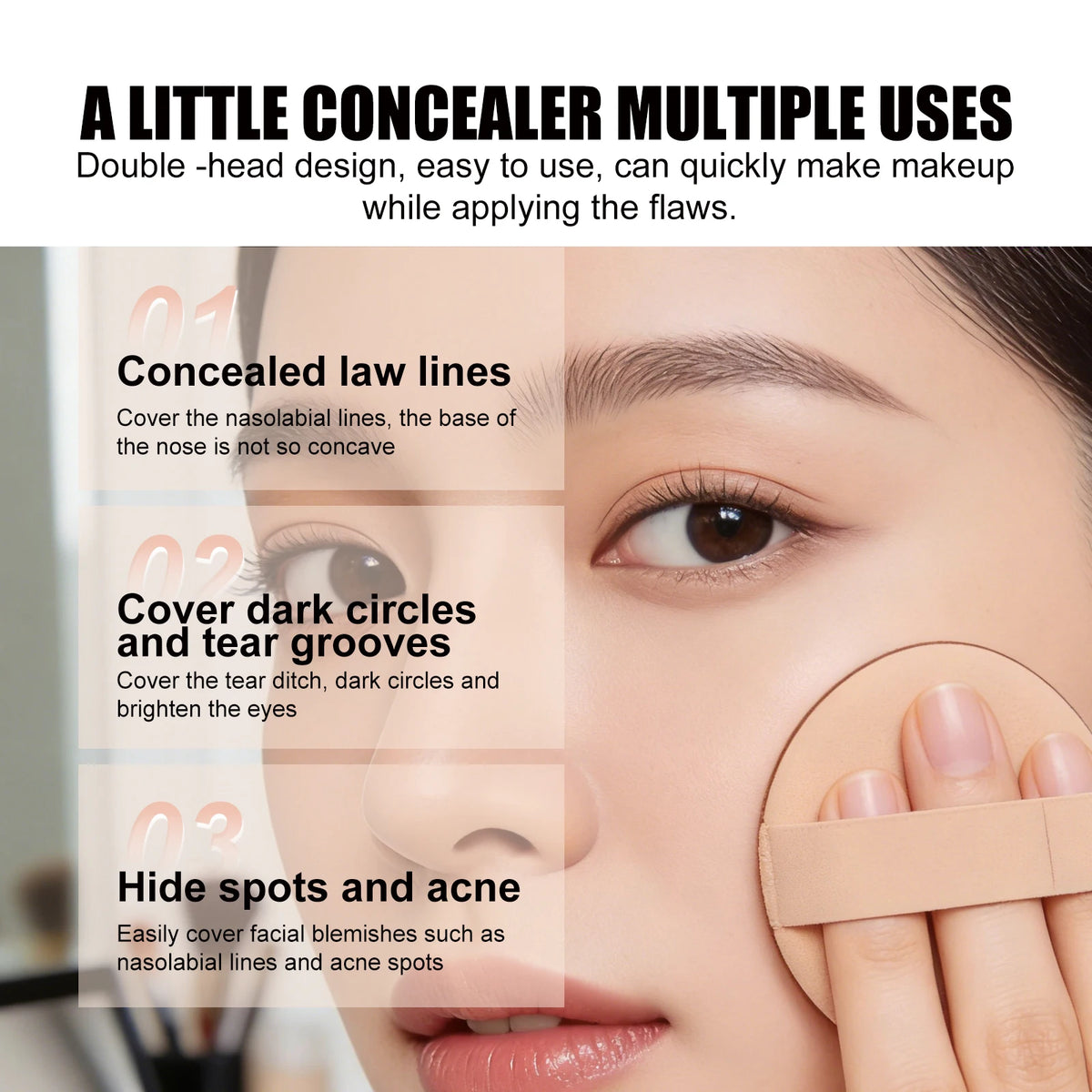3-Color Cream Concealer Palette for Dark Circles and Blemish Coverage