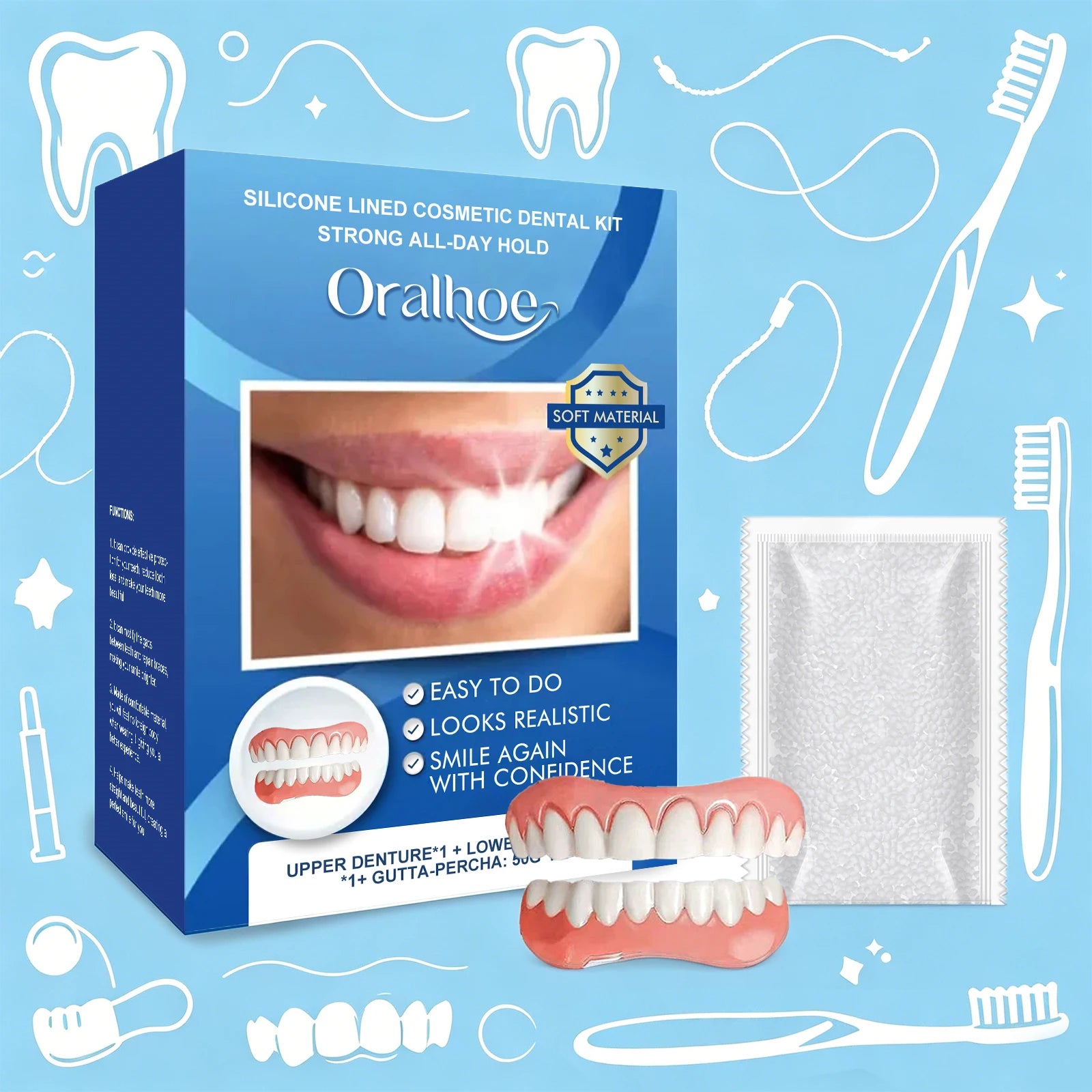Instant Cosmetic Dental Kit for Upper and Lower Teeth Smile Restoration - 1