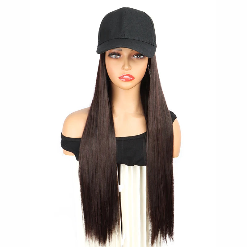 24-Inch Adjustable Baseball Hat with Attached Long Straight Hair - 11