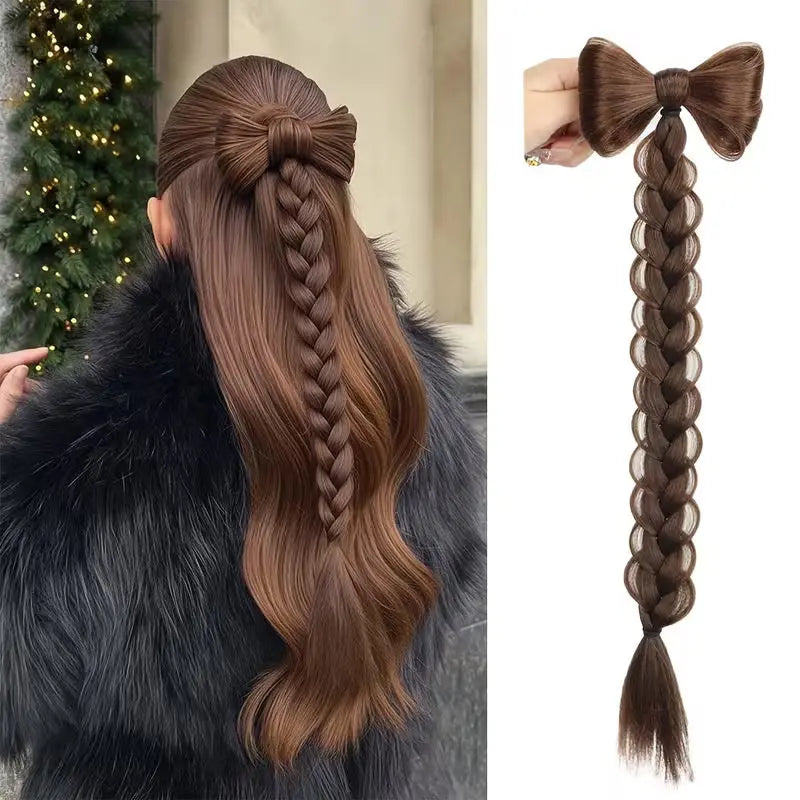 18-Inch Braided Ponytail Extension with Elegant Bow