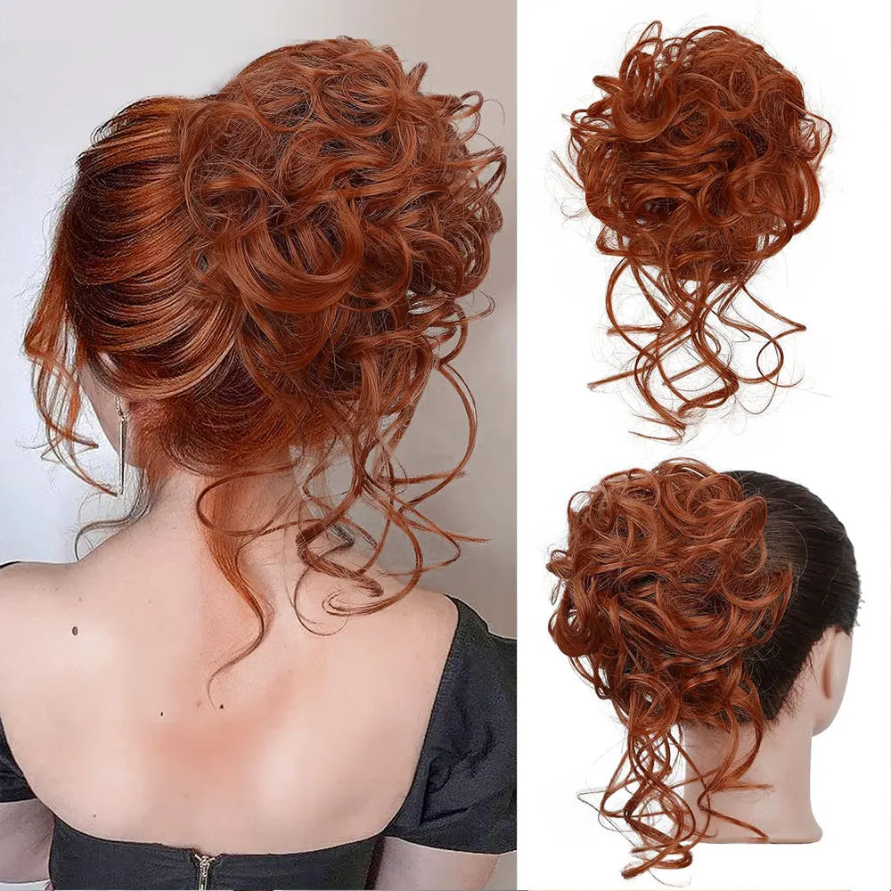 Messy Wavy Hair Bun Scrunchie for Quick Updo Hairstyles