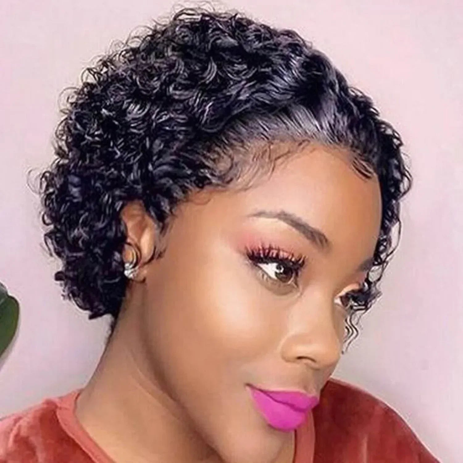 Short Curly Pixie Cut Human Hair Lace Front Wig - 27