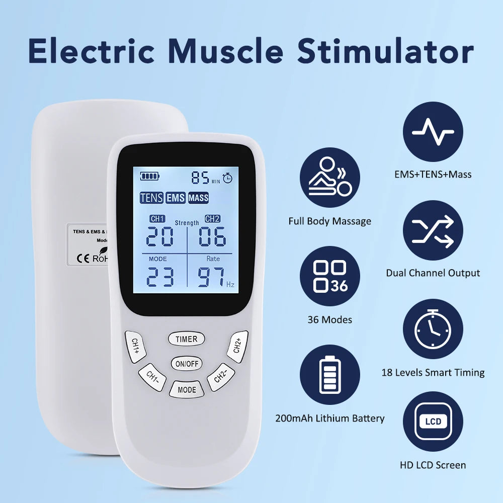 Digital TENS and EMS Muscle Stimulator for Pain Relief and Recovery