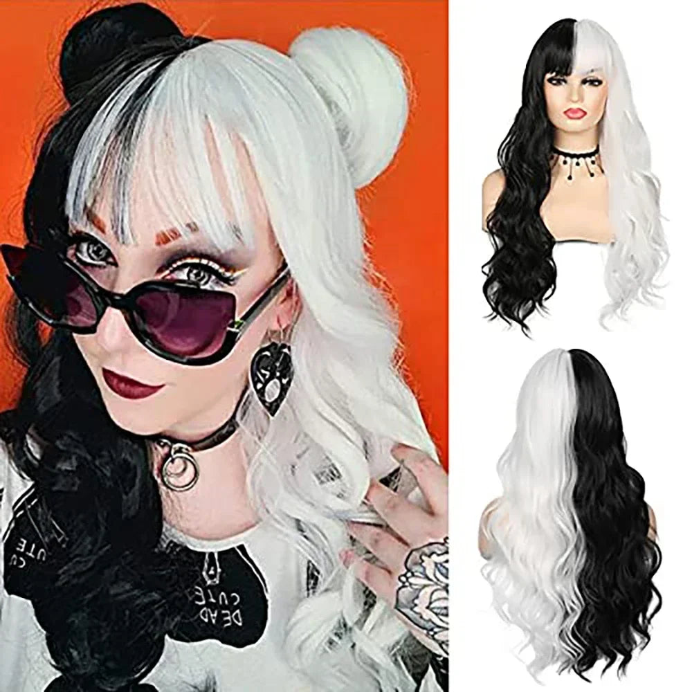 Long Wavy Split Color Synthetic Wig for Costume Parties and Daily Wear - 7