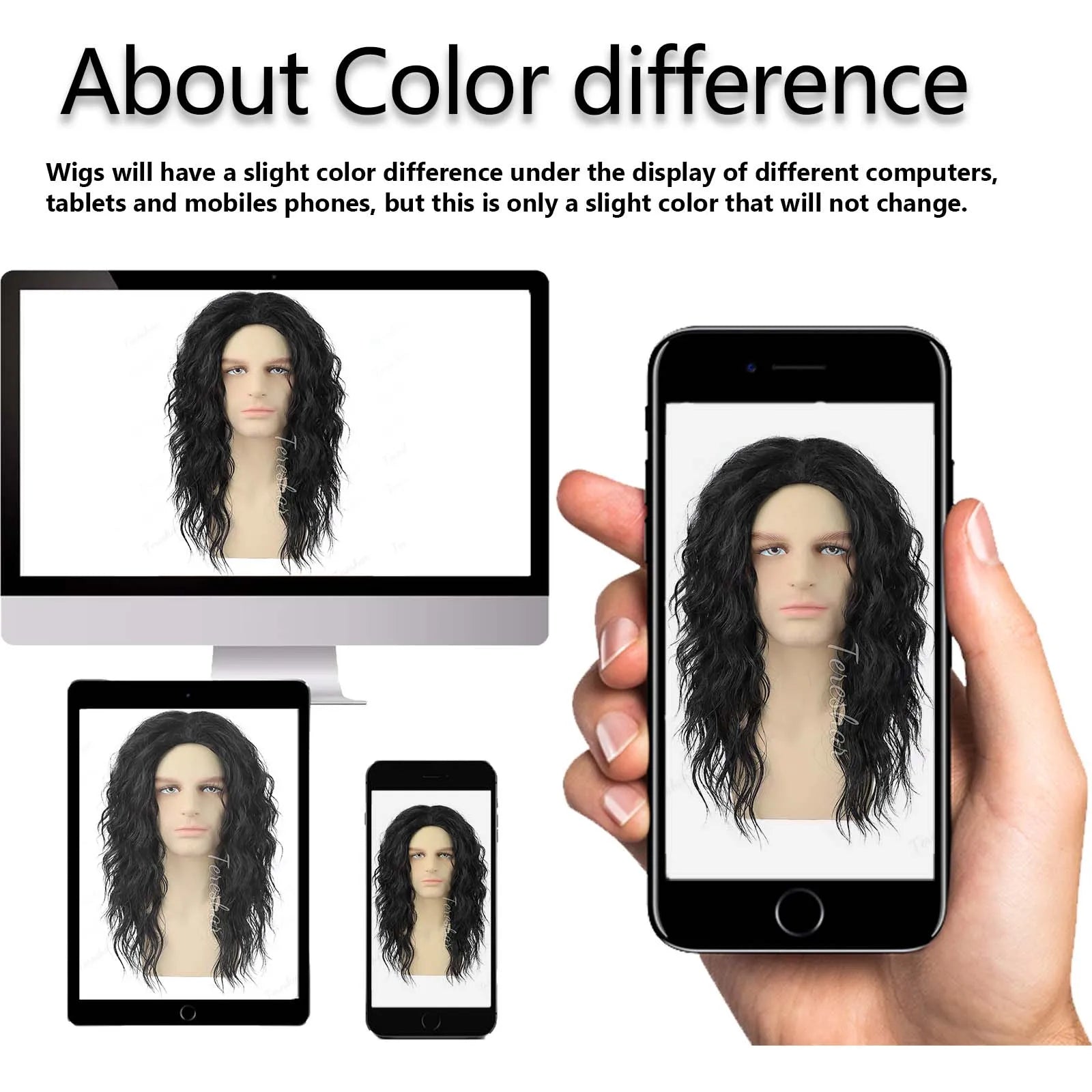 Long Black Curly Cosplay Wig for Men and Women Retro Costume Parties - 13