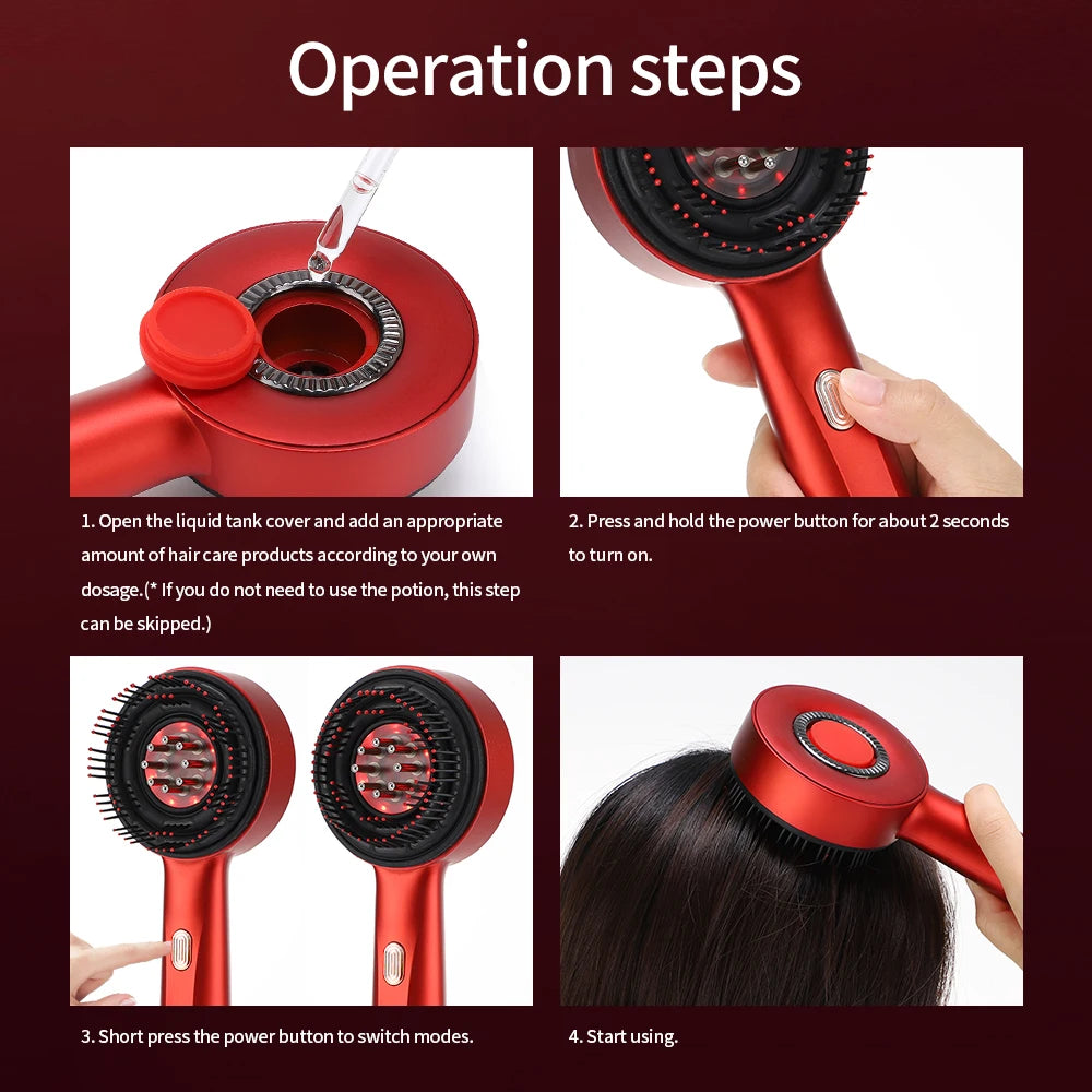 Electric Scalp Vibration Massage Comb with Red Light and Liquid Applicator