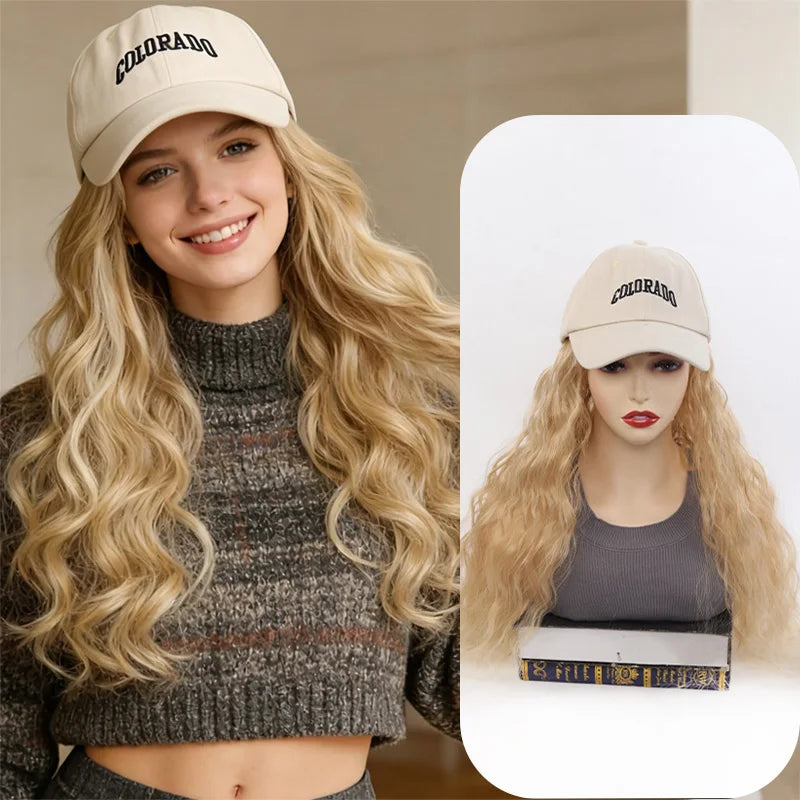 Water Wave Curly Baseball Cap Wig for Women