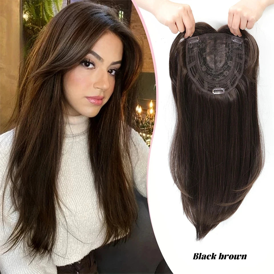 Clip-In Hair Topper with Bangs for Natural Volume and Root Coverage