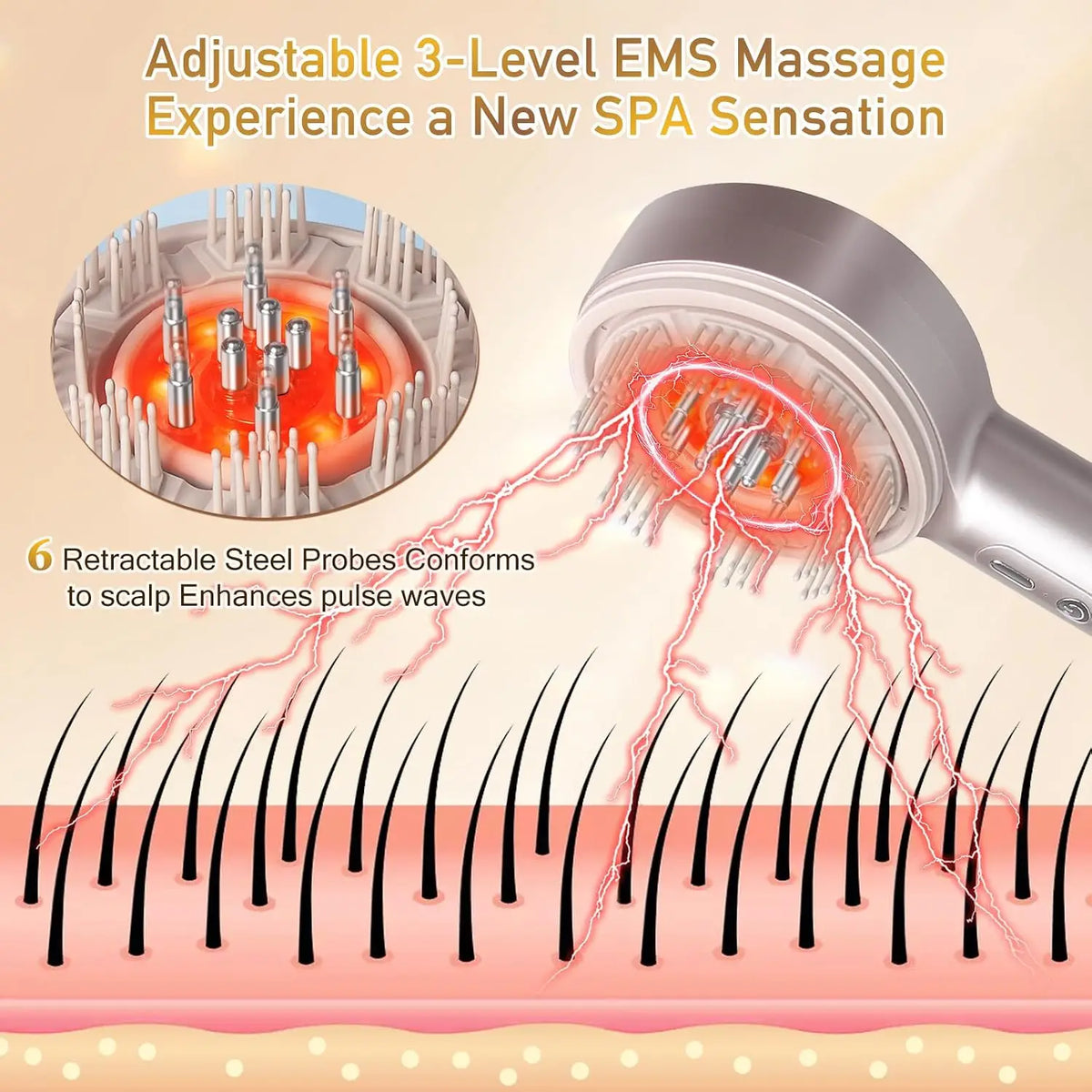 Electric Scalp Massage Comb with Red Light Therapy and Serum Applicator