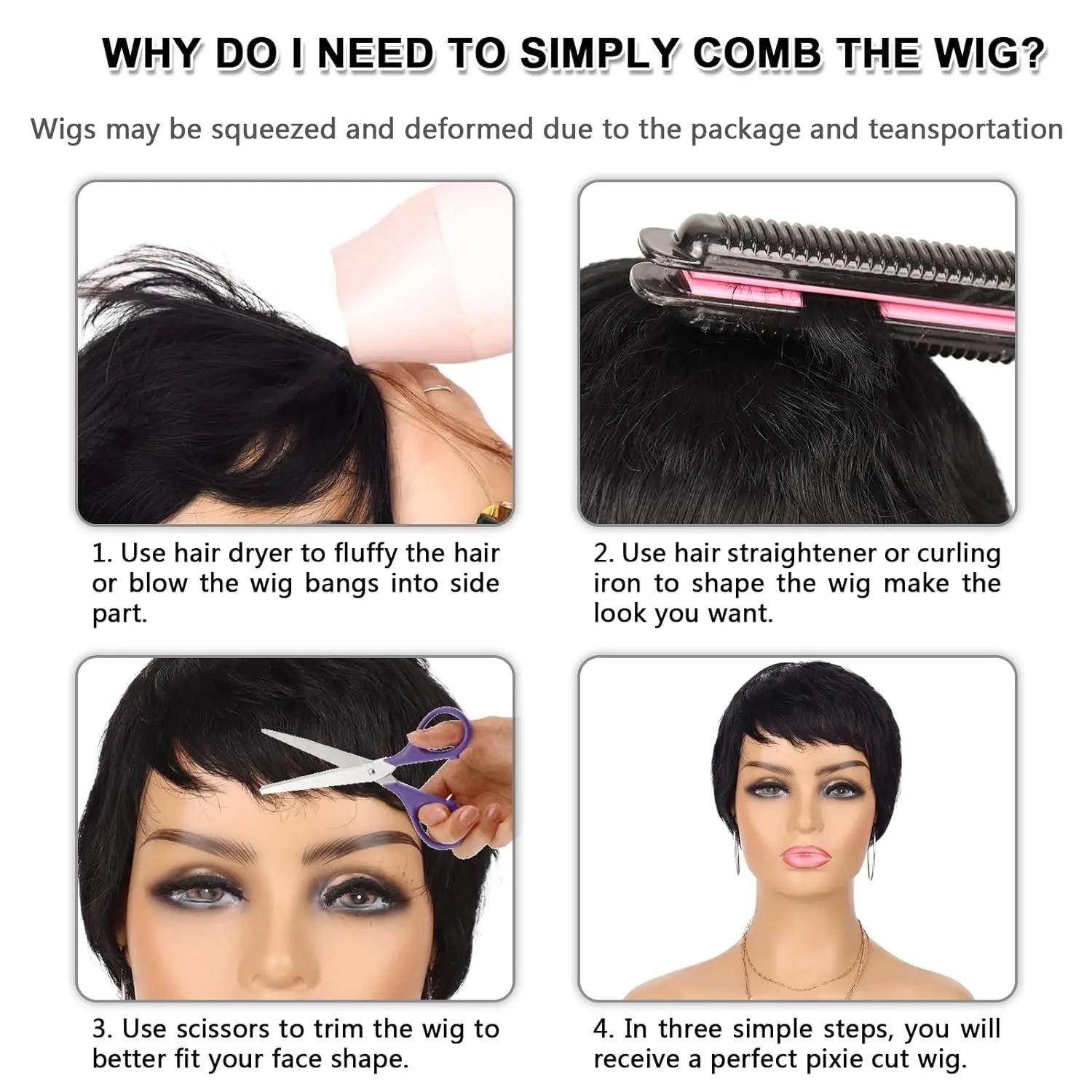 Short Layered Human Hair Pixie Cut Wig - 4