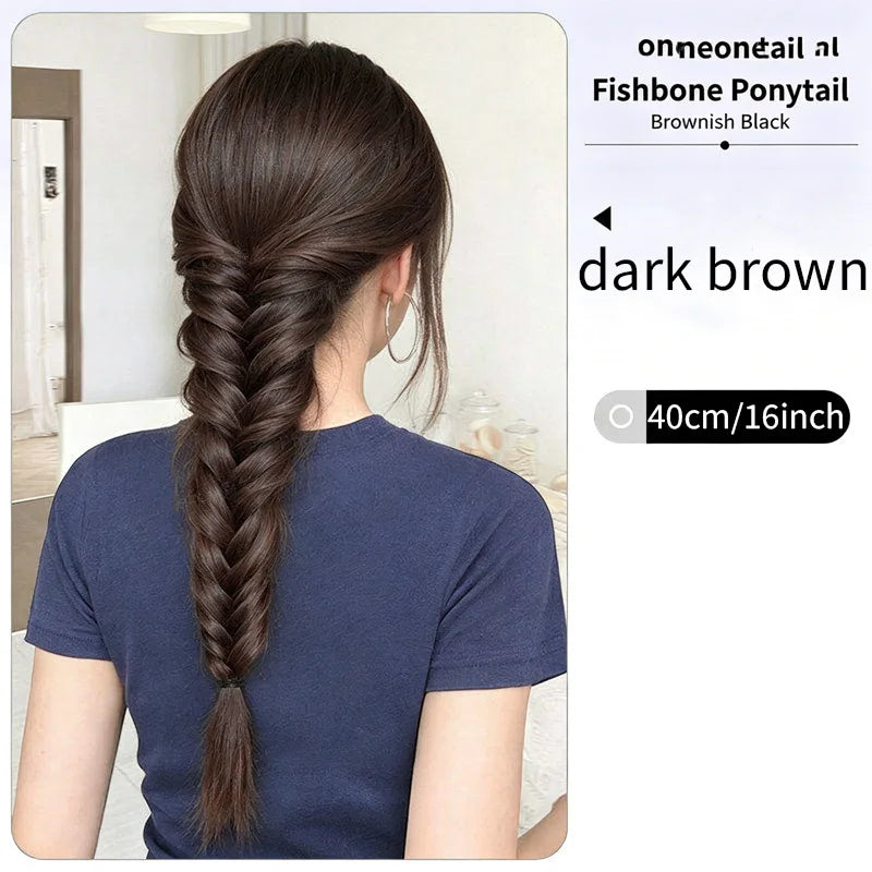 16-Inch Clip-In Fishbone Braided Ponytail Extension