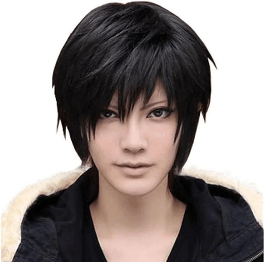 Men's Short Straight Black Synthetic Wig for Cosplay and Parties