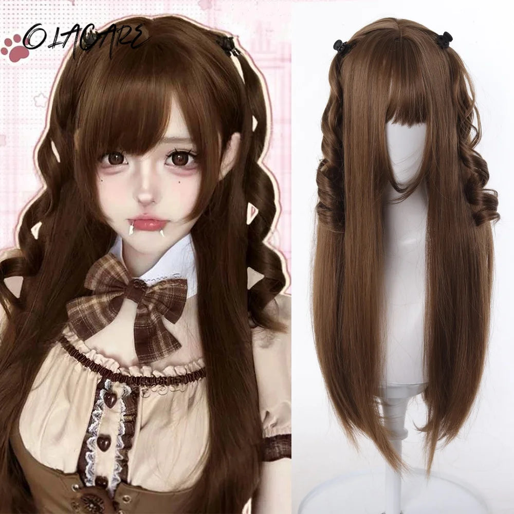 24 Inch Long Pink Cosplay Wig with Bangs - 18