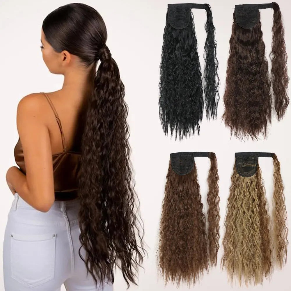 Long Wavy Synthetic Wrap Around Ponytail Extension for Instant Volume