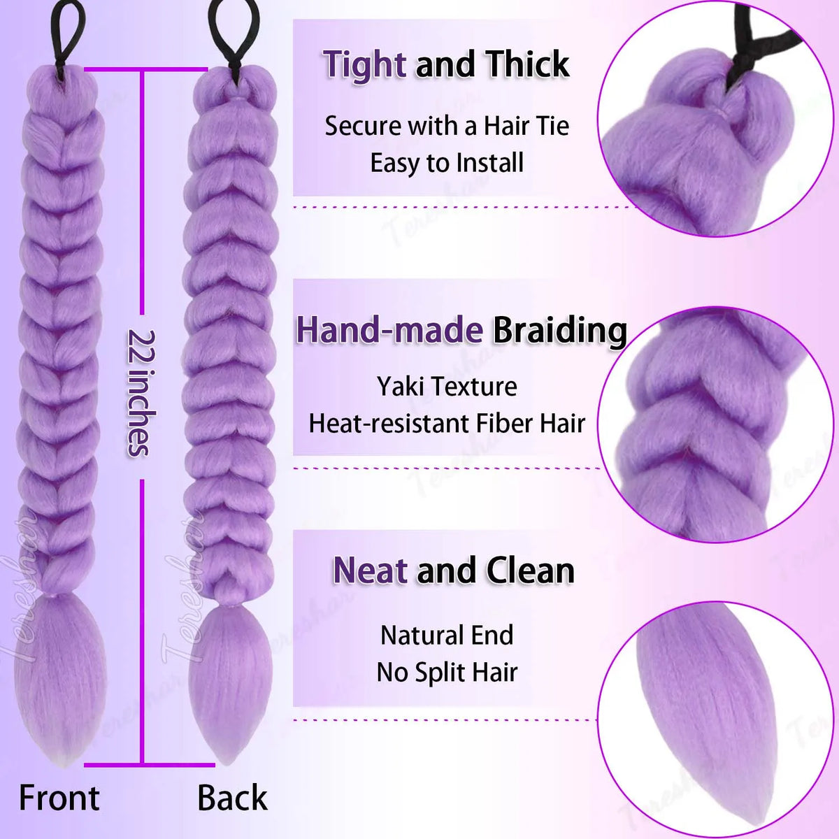 22-Inch Braided Ponytail Extension for Kids and Cosplay