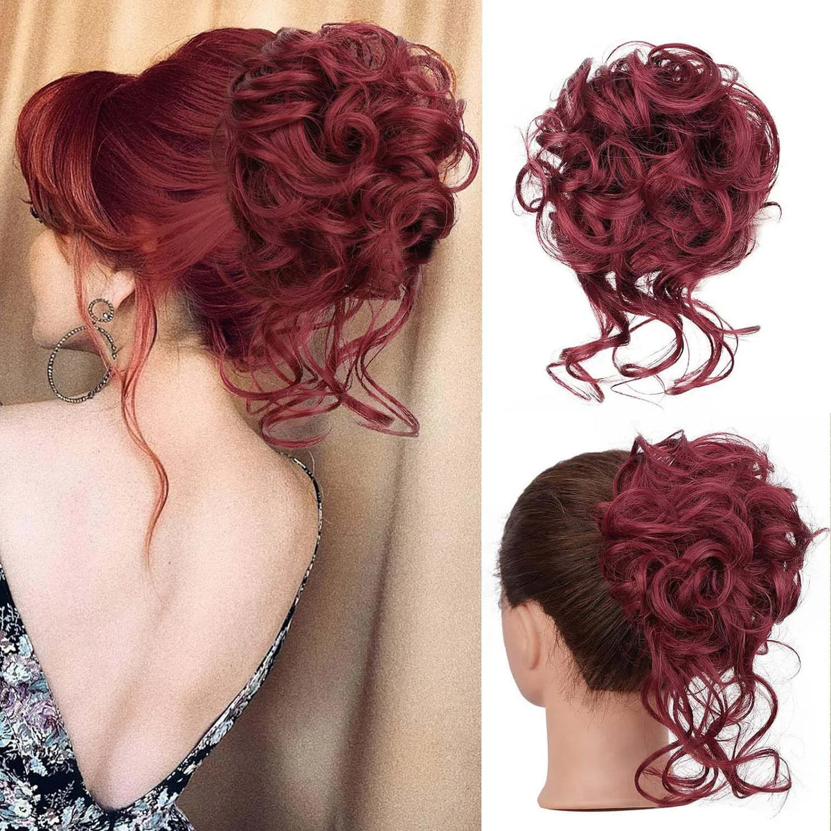 Messy Wavy Hair Bun Scrunchie for Quick Updo Hairstyles