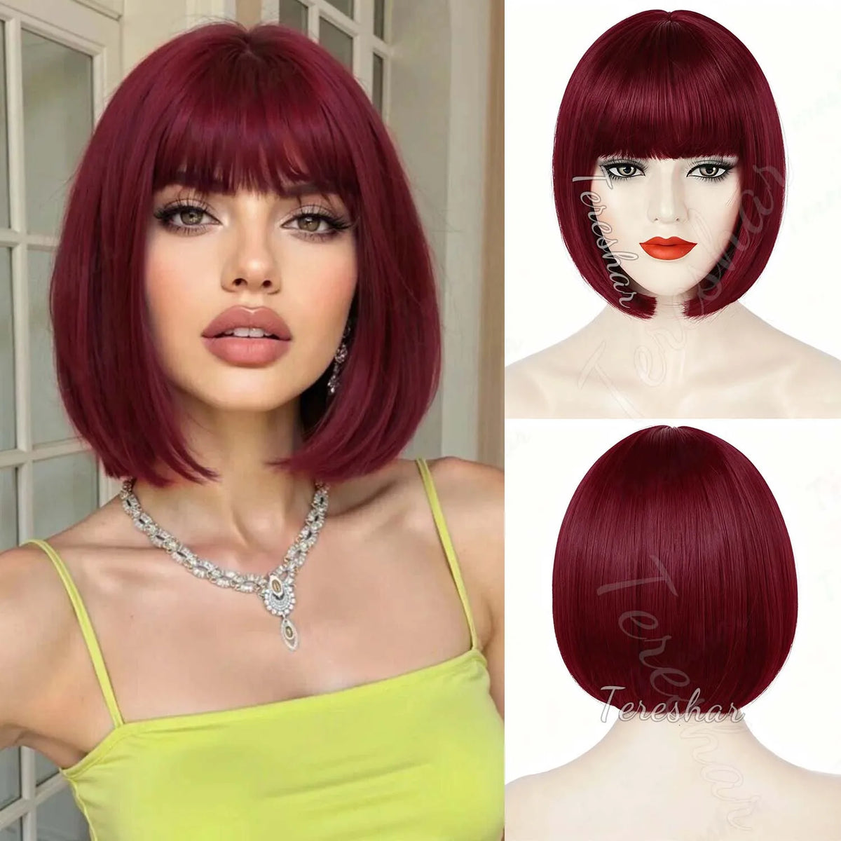 Short Straight Bob Wig with Bangs for Daily Wear and Cosplay
