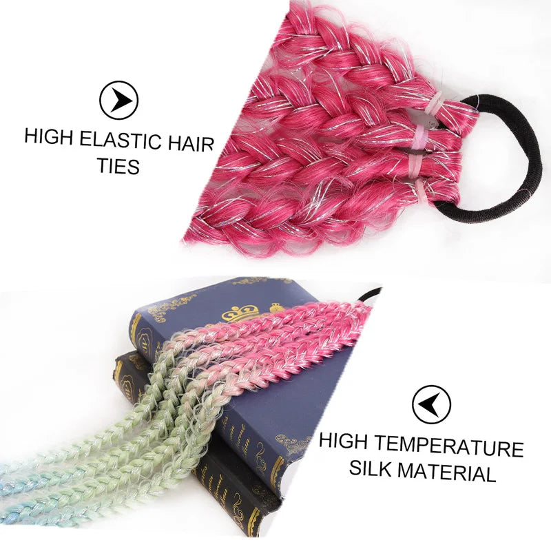 24-Inch Rainbow Gradient Braided Hair Extension for Parties