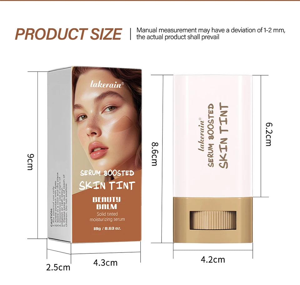 Serum Boosted Skin Tint Foundation Stick with Puff for Natural Makeup