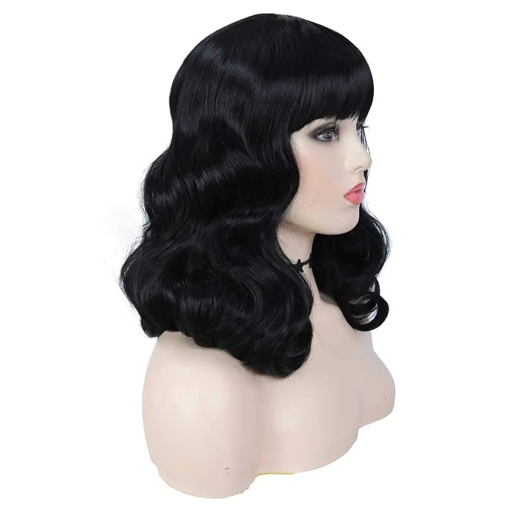 Short Curly Vintage Rockabilly Wig with Bangs
