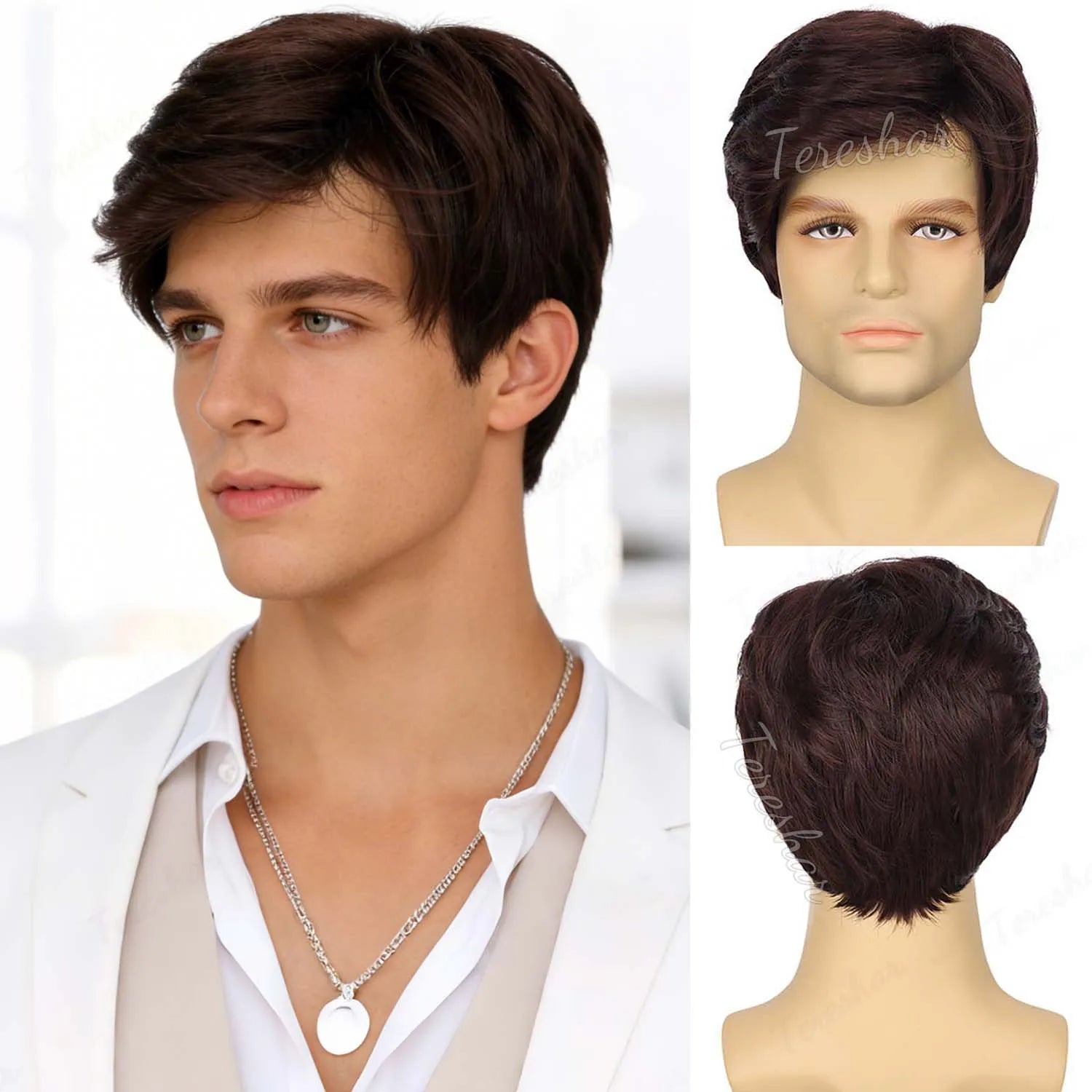 Short Grey Layered Wig for Men Costume Cosplay and Halloween Parties - 14