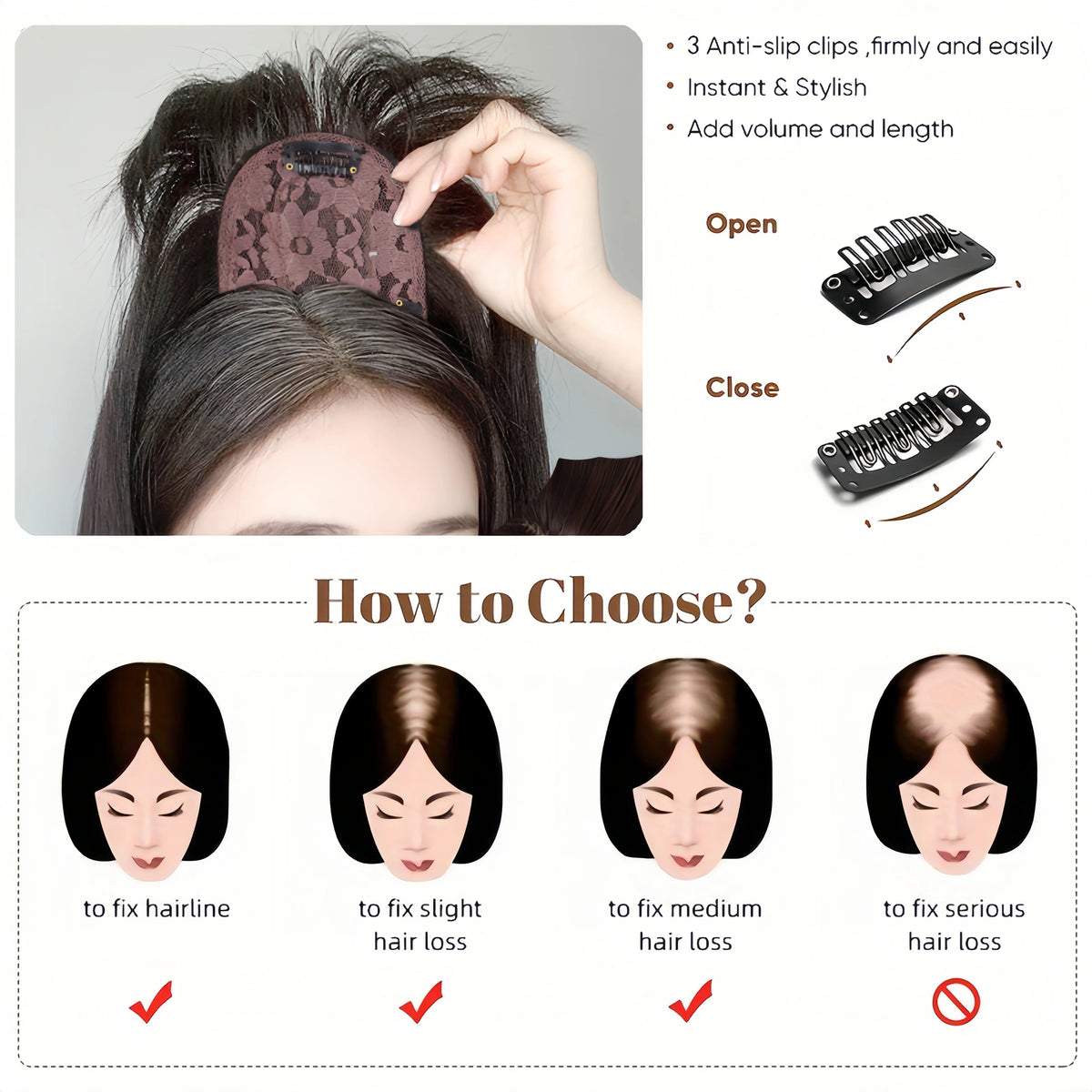 Clip-In Hair Topper for Volume and Natural Fringe