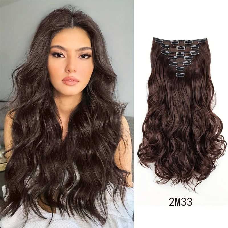 18-Inch Wavy Clip-In Synthetic Hair Extension Set - 11