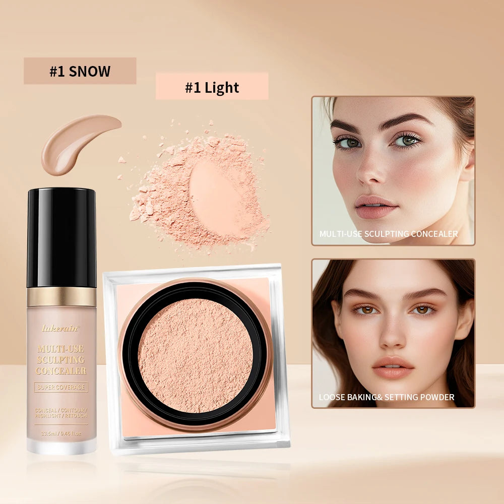 Smoothing Face Concealer and Matte Setting Powder Makeup Set