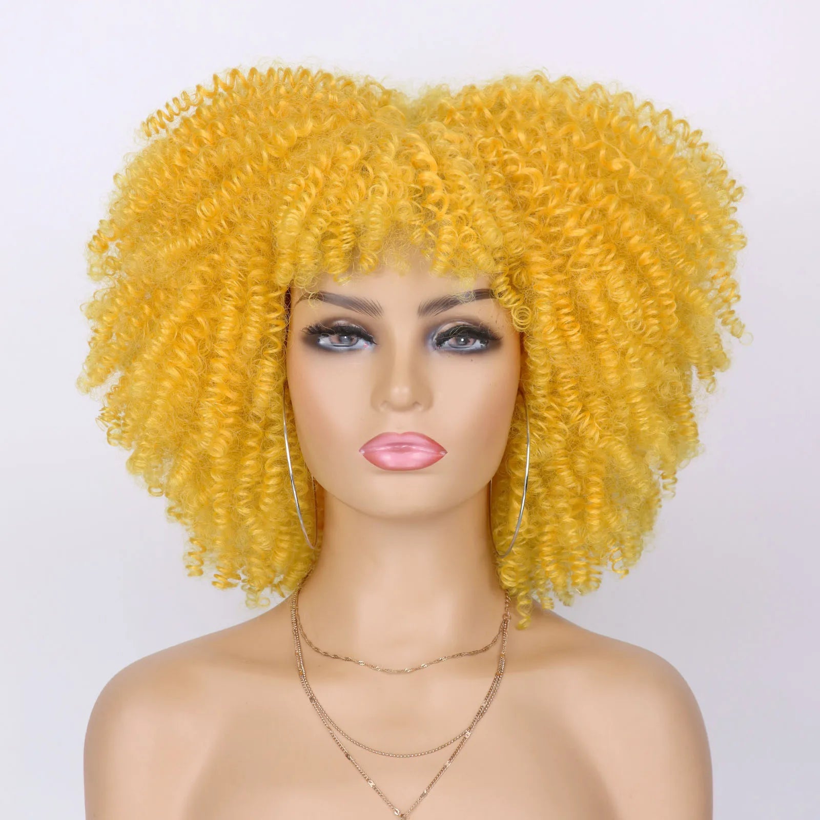 Short Kinky Curly Afro Wig with Bangs for Daily Wear - 29