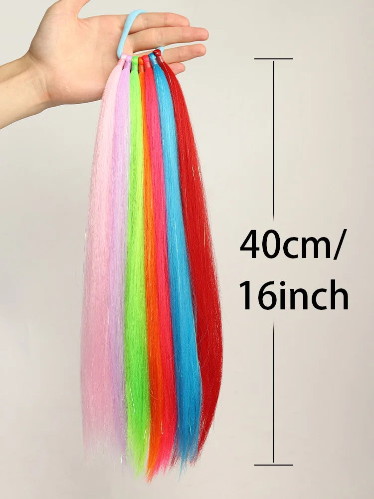Colorful Rainbow Straight Ponytail Extension for Parties